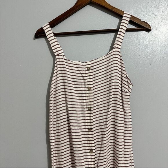 Artisan NY Dress 100% Linen Knee Length Faux Button Stripe Red White size XS - Picture 2 of 7
